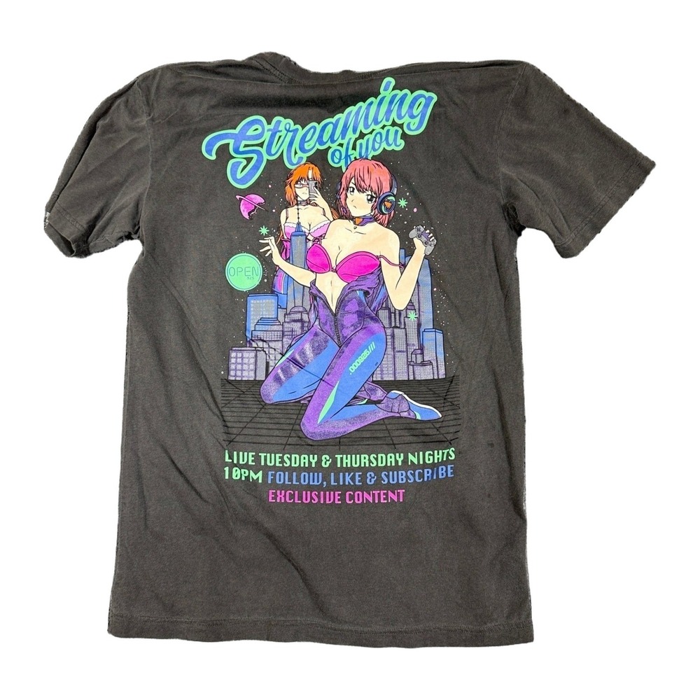 Open 925 Streaming Of You Graphic Tee Mens Small Black Overdye NWOT Streetwear - Picture 2 of 6
